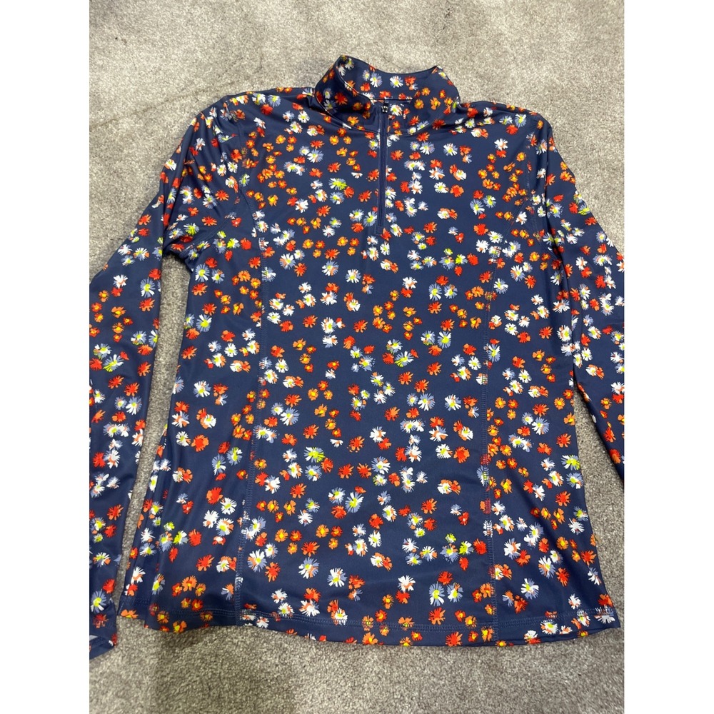 Callaway Weather Series Womens Medium Golf Pullover Navy Blue Floral 1/4 Zip Top